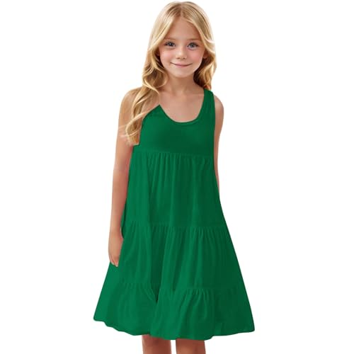 KQIVAM Mädchen Kleider Ärmellos Atmungsaktive Kleid Leichte Sommerkleid Freizeitkleid Strandkleid Casual Dress Girl Freizeit Mädchenkleider für Kinder 4-14 Jahre von KQIVAM