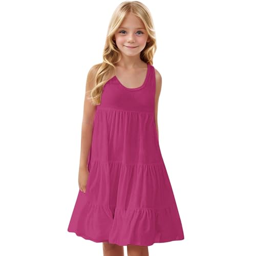 KQIVAM Mädchen Kleider Ärmellos Atmungsaktive Kleid Leichte Sommerkleid Freizeitkleid Strandkleid Casual Dress Girl Freizeit Mädchenkleider für Kinder 4-14 Jahre von KQIVAM