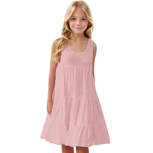 KQIVAM Mädchen Kleider Ärmellos Atmungsaktive Kleid Leichte Sommerkleid Freizeitkleid Strandkleid Casual Dress Girl Freizeit Mädchenkleider für Kinder 4-14 Jahre von KQIVAM