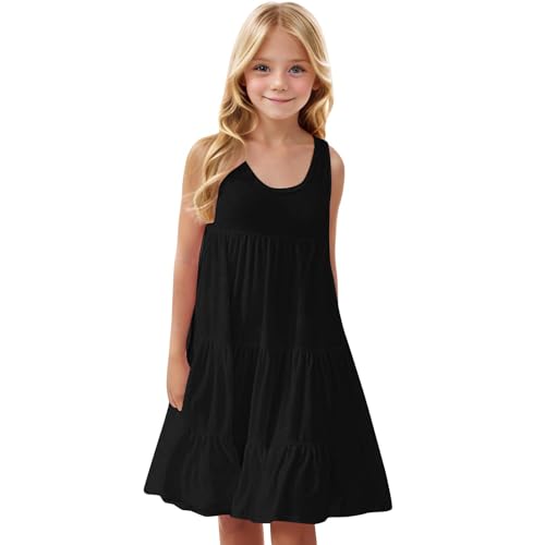 KQIVAM Mädchen Kleider Ärmellos Atmungsaktive Kleid Leichte Sommerkleid Freizeitkleid Strandkleid Casual Dress Girl Freizeit Mädchenkleider für Kinder 4-14 Jahre von KQIVAM