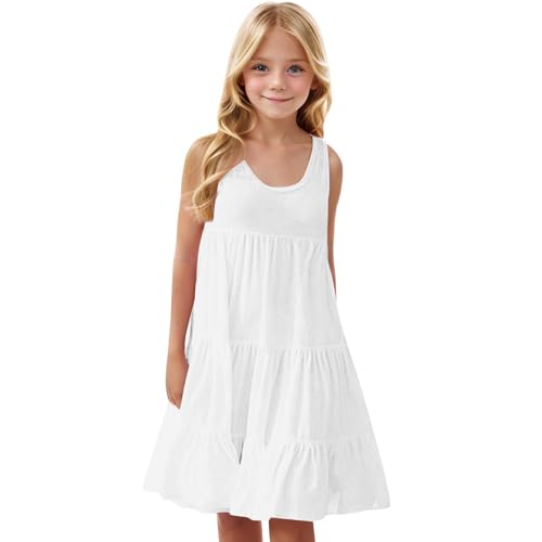 KQIVAM Mädchen Kleider Ärmellos Atmungsaktive Kleid Leichte Sommerkleid Freizeitkleid Strandkleid Casual Dress Girl Freizeit Mädchenkleider für Kinder 4-14 Jahre von KQIVAM
