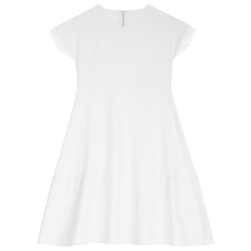 KQIVAM Mädchen Kleider Baumwolle Sommer Einfarbig Kleid Fliegenden Ärmeln Luftiges Sommerkleid Freizeitkleid Kinderkleid Casual Dress Girls Mädchenkleider Kinderkleid 4-14 Jahre von KQIVAM