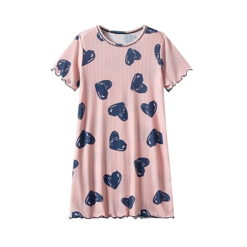 KQIVAM Mädchen Nachthemd Kurzarm Kinder Nightdress Sommer Nachtkleid fur 3-16 Jahre Prinzessin Nachtwäsche Kinder Schlafkleid Mädchenkleid Sommerkleid Buntes Kleid Baumwolle Freizeitkleid Strandkleid von KQIVAM