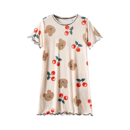 KQIVAM Mädchen Nachthemd Kurzarm Kinder Nightdress Sommer Nachtkleid fur 3-16 Jahre Prinzessin Nachtwäsche Kinder Schlafkleid Mädchenkleid Sommerkleid Buntes Kleid Baumwolle Freizeitkleid Strandkleid von KQIVAM