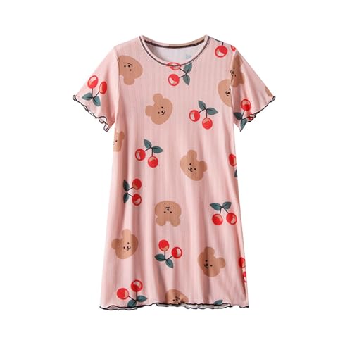 KQIVAM Mädchen Nachthemd Kurzarm Kinder Nightdress Sommer Nachtkleid fur 3-16 Jahre Prinzessin Nachtwäsche Kinder Schlafkleid Mädchenkleid Sommerkleid Buntes Kleid Baumwolle Freizeitkleid Strandkleid von KQIVAM