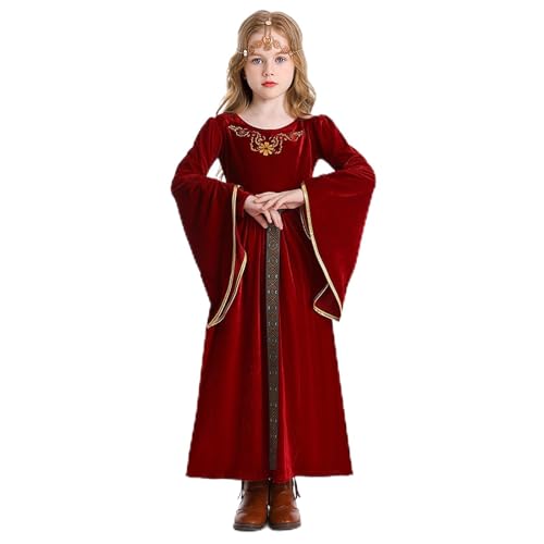 KQIVAM Mädchen Samt Mittelalter Renaissance Kleid Langarm Partykleid Kinder Langarm Hexen Kleid Halloween Fasching Mottoparty Maxikleid Ballkleid Festkleid Abendkleid Tanzkleidung von KQIVAM
