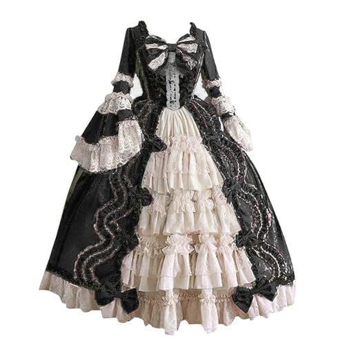 KQIVAM Mittelalter Kleidung Damen Retro Prinzessin-Königin-Kleid Partykleid Ballkleid Renaissance Faltenrock Maxikleider Court Rokoko Barock Marie Antoinette Ballkleider Abendkleider von KQIVAM