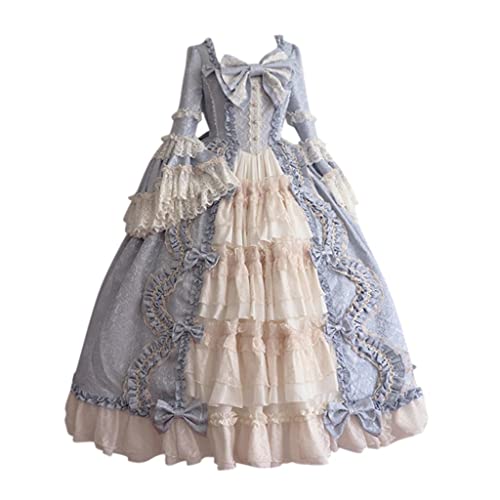 KQIVAM Mittelalter Kleidung Damen Retro Prinzessin-Königin-Kleid Partykleid Ballkleid Renaissance Faltenrock Maxikleider Court Rokoko Barock Marie Antoinette Ballkleider Abendkleider von KQIVAM