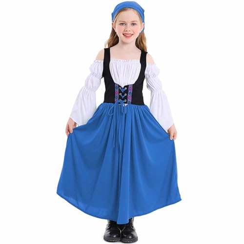 KQIVAM Mittelalterliches Kleid Mädchen Mittelalter Kleid Vintage Renaissance Dress Maxikleid Cosplay Karneval Fasching Partykleid Viktorianisch Gothic Dress Up Kostüme Party Langes Kleider von KQIVAM