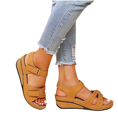 KQIVAM Sandalen Orthopädische Damen Sommer Waschbare Slingback Atmungsaktiv Slide Sport Freizeitsandale mit Weiche Fussbett Bequem Sommerschuhe Casual Mode Sandale Plateau Sandalen von KQIVAM