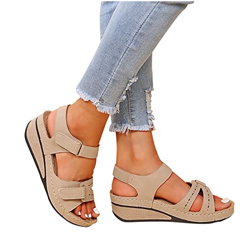 KQIVAM Sandalen Orthopädische Damen Sommer Waschbare Slingback Atmungsaktiv Slide Sport Freizeitsandale mit Weiche Fussbett Bequem Sommerschuhe Casual Mode Sandale Plateau Sandalen von KQIVAM