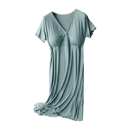 KQIVAM Stillnachthemd Damen Kurzarm Baumwolle Mutterschaft Nachthemd Umstandskleid mit Knopfleiste V Ausschnitt Umstandsnachthemd für Schwangere oder Stillende Frauen Nachthemd mit Stillfunktion von KQIVAM