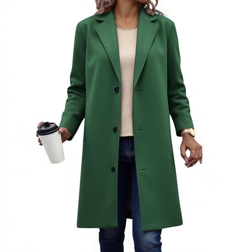 KQIVAM Wollmantel Damen Winter Mantel Lang Wintermantel Elegante Damenmantel Casual Übergangsjacke Einfarbig Freizeitjacke Stehkragen Jacke mit Knöpfen Winterjacke Frauen Wolljacke von KQIVAM