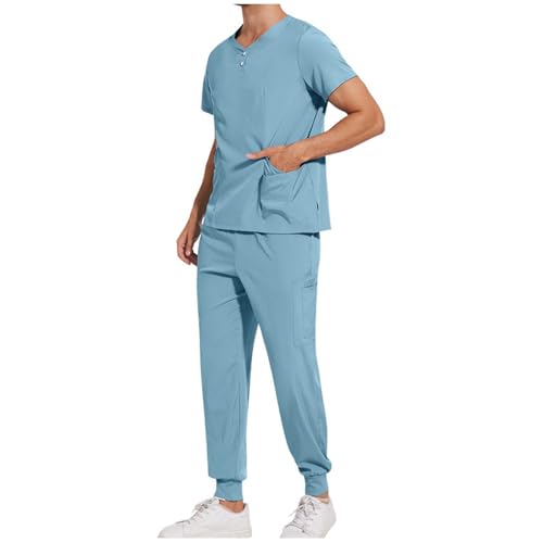 Kasacks Herren 2-Teiliges Set Medizinische Uniform medizinische uniform Set mit Kasack und Hose Kasack Pflege Set Sommer Stretch Schlupfhemd Schlupfhose Schrubb-Set Medizinische Berufsbekleidung von KQIVAM