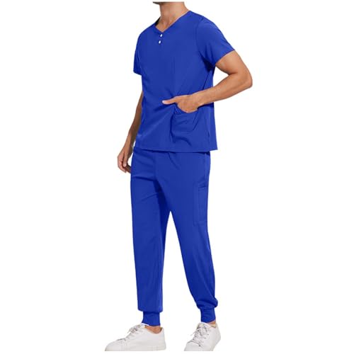 Kasacks Herren 2-Teiliges Set Medizinische Uniform medizinische uniform Set mit Kasack und Hose Kasack Pflege Set Sommer Stretch Schlupfhemd Schlupfhose Schrubb-Set Medizinische Berufsbekleidung von KQIVAM