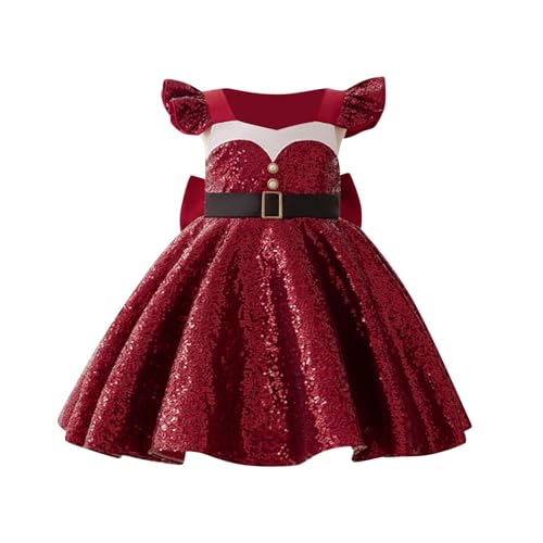 Mädchen Pailletten Kleid Kurzarm Rundhals Prinzessinkleid mit Schleife Festlich A-Linie Kleid mädchen Glitzer Prinzessin Kleider Tüllkleid Flatterärmel Maxikleid Festliches für 3-7 Jahre von KQIVAM
