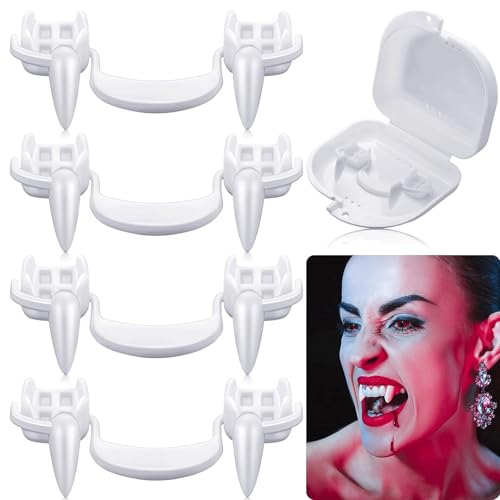 KQLHLHDYZ Vampir Zähne, 4 Stück Halloween Einziehbare Vampir Zähne, Vampirzähne mit tragbarer Box, Wiederverwendbare falsche Zähne für Halloween Karneval Kostüm Zubehör von KQLHLHDYZ