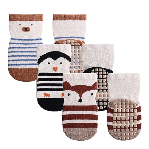 KQNM 3 Pack antirutschsocken kinder für Baby Mädchen Jungen Kinder Anti Rutsch Socken Sportsocken,krabbelsocken baby,baby socken 6-12 monate,für Mädchen Jungen von KQNM