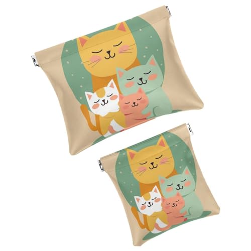 2 x Kunstleder-Boxen, kleine Taschen für Geldbörse, tragbare Mini-Kosmetiktaschen für Frauen, Mini-Tasche für Lippenstift, Katzentasse, Cartoon-Tiere, Design 7744, 12x11.5cm/18x14.8cm von KQNZT