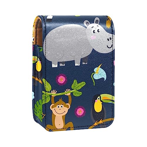 Damen-Make-up-Lippenstift-Etui aus PU-Leder, Lippenstift-Etui mit Spiegel, süßes tragbares Make-up-Reiseetui für Geldbörse, Lippenstift-Halter,Cartoon Tier AFFE Flusspferd Koala von KQNZT