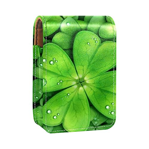 Damen-Make-up-Lippenstift-Etui aus PU-Leder, Lippenstift-Etui mit Spiegel, süßes tragbares Make-up-Reiseetui für Geldbörse, Lippenstift-Halter,Clover St. Patrick's Day von KQNZT