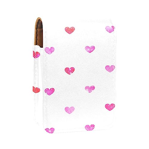 Damen-Make-up-Lippenstift-Etui aus PU-Leder, Lippenstift-Etui mit Spiegel, süßes tragbares Make-up-Reiseetui für Geldbörse, Lippenstift-Halter,Valentinsgruß Herz Rosa Liebes Galaxie von KQNZT