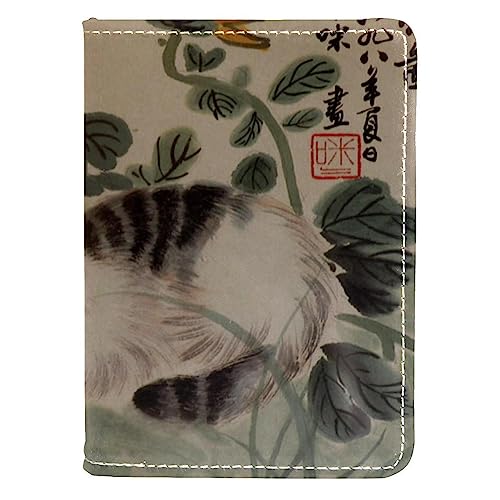 Impfpasshülle Kartenetui Lederschutzhülle Reisebrieftasche,Chinesischer Stil Malerei Chrysantheme Katze Schmetterling von KQNZT