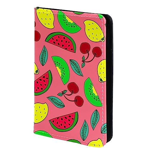 Impfpasshülle Kartenetui Lederschutzhülle Reisebrieftasche,Obst Wassermelone Zitrone Kiwi von KQNZT