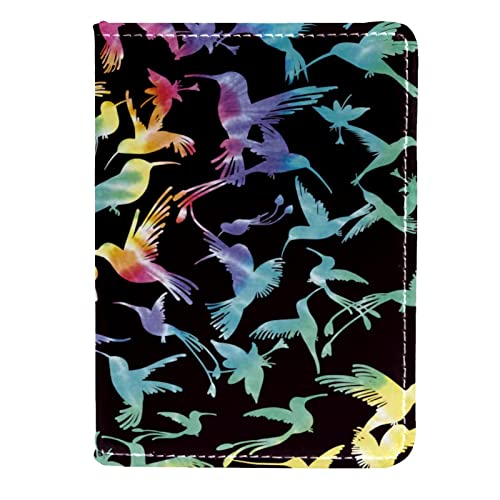 Impfpasshülle Kartenetui Lederschutzhülle Reisebrieftasche,Regenbogen Tie Dye Vogel Tier Kunst von KQNZT