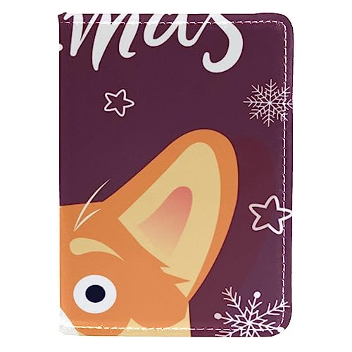 KQNZT Impfpasshülle Kartenetui Lederschutzhülle Reisebrieftasche,Cartoon Corgi Frohe Weihnachten Schneeflocken von KQNZT