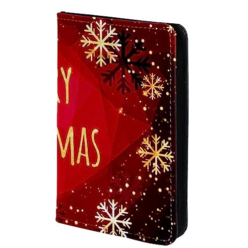 KQNZT Impfpasshülle Kartenetui Lederschutzhülle Reisebrieftasche,Frohe Weihnachten Golden Snowflakes Red Vintage von KQNZT