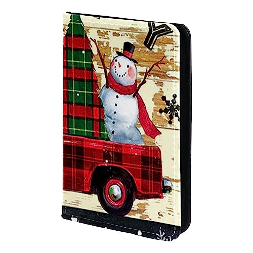 KQNZT Impfpasshülle Kartenetui Lederschutzhülle Reisebrieftasche,Retro Weihnachts LKW Schneemann von KQNZT