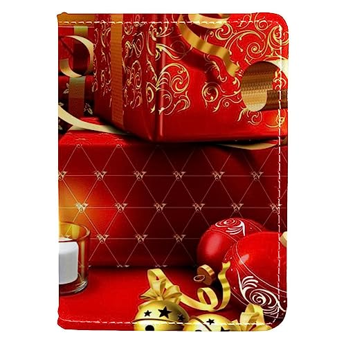 KQNZT Impfpasshülle Kartenetui Lederschutzhülle Reisebrieftasche,Rotgold Frohe Weihnachten von KQNZT