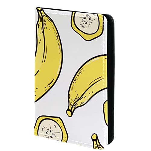 KQNZT Kombinierter Reisepass- und Impfkartenhalter, Schutzhülle mit Kartenfach, Reisedokumenten-Organizer aus Leder für Damen und Herren,Cartoon Tropische Frucht Banane von KQNZT