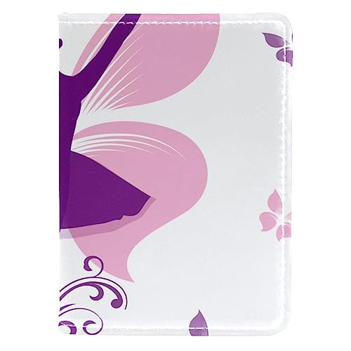 KQNZT Kombinierter Reisepass- und Impfkartenhalter, Schutzhülle mit Kartenfach, Reisedokumenten-Organizer aus Leder für Damen und Herren,Lila Ballerina Rosa Schmetterling von KQNZT