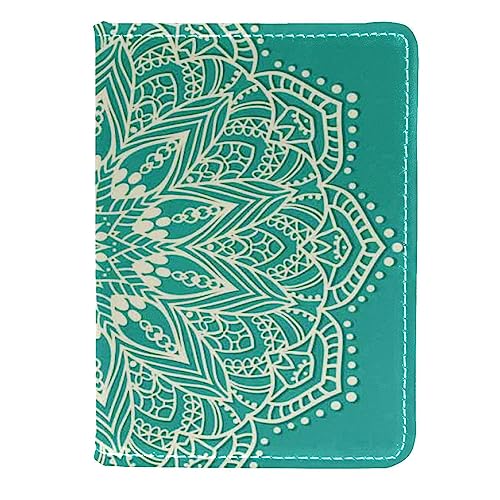 KQNZT Pass- und Impfkartenhalter Combo, Passhalter mit Kartenschlitz, Passport Wallet, Passport Case,Ethnische Retro Türkis Mandala mit Blumen von KQNZT