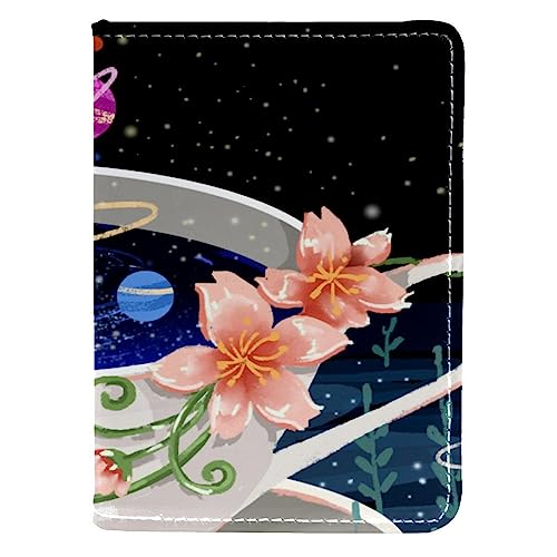 KQNZT Pass- und Impfkartenhalter Combo, Passhalter mit Kartenschlitz, Passport Wallet, Passport Case,Karikatur Mädchen Blumen kosmischer Planet von KQNZT