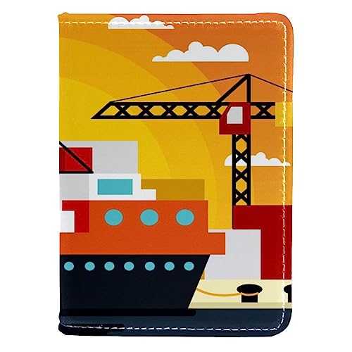 KQNZT Pass- und Impfkartenhalter Combo, Passhalter mit Kartenschlitz, Passport Wallet, Passport Case,Sunrise Schiff von KQNZT