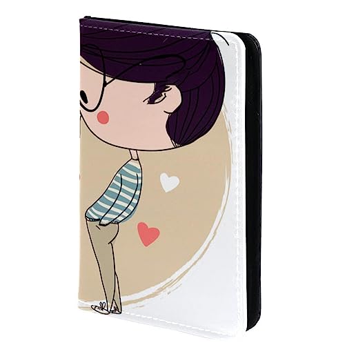 KQNZT Pass- und Impfkartenhalter Combo, Passhalter mit Kartenschlitz, Passport Wallet, Passport Case,Valentinstag Cartoon Mädchen und Junge von KQNZT