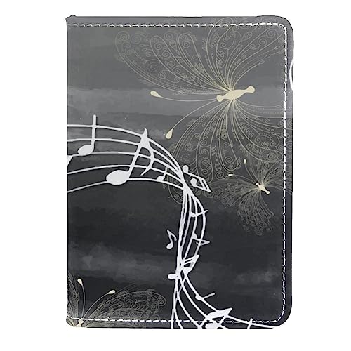 KQNZT Passhülle, Passhülle Kartenfächer, niedliche Passhülle für Damen Herren,Notenschlüssel Musical Note Music Butterfly Grey Art. Nr von KQNZT