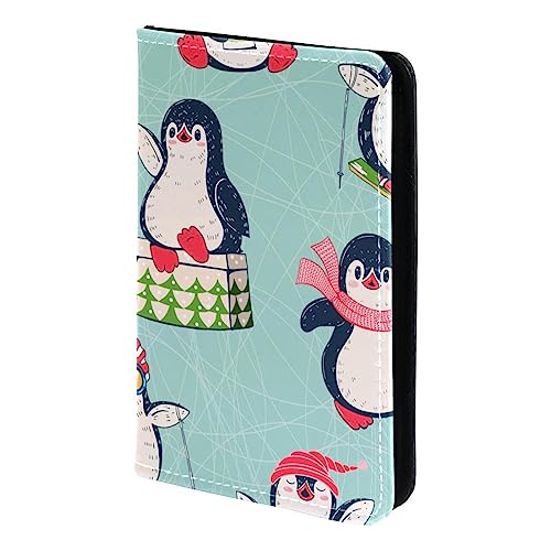 KQNZT Reisepasshülle, Brieftasche, PU-Leder, Kartenetui, Reisedokumenten-Organizer,Cartoon Tiere Pinguin Weihnachten von KQNZT