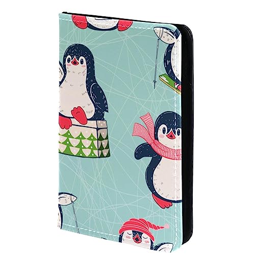 KQNZT Reisepasshülle, Brieftasche, PU-Leder, Kartenetui, Reisedokumenten-Organizer,Cartoon Tiere Pinguin Weihnachten von KQNZT