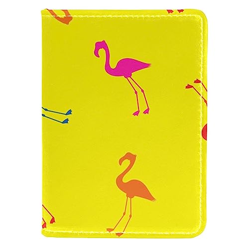 KQNZT Reisepasshülle, Brieftasche, PU-Leder, Kartenetui, Reisedokumenten-Organizer,Farbige Flamingos von KQNZT