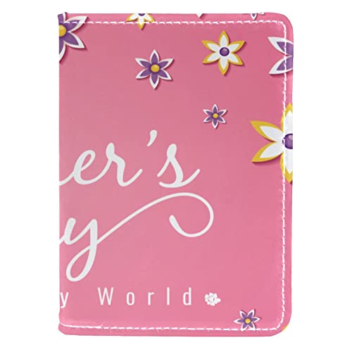KQNZT Reisepasshülle, Brieftasche, PU-Leder, Kartenetui, Reisedokumenten-Organizer,Glückliche Blumen Blumenrosa Purpur der Mutter Tages von KQNZT
