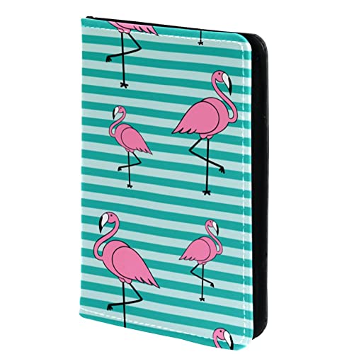 KQNZT Reisepasshülle, Brieftasche, PU-Leder, Kartenetui, Reisedokumenten-Organizer,Grüner gestreifter Cartoon Flamingo modern von KQNZT