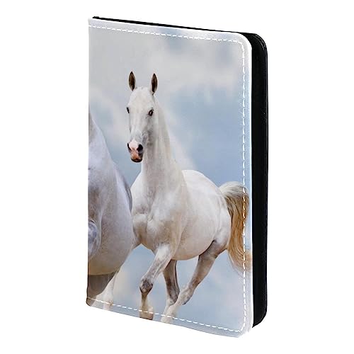 KQNZT Reisepasshülle, Brieftasche, PU-Leder, Kartenetui, Reisedokumenten-Organizer,Weiße Pferde des Tieres DREI von KQNZT
