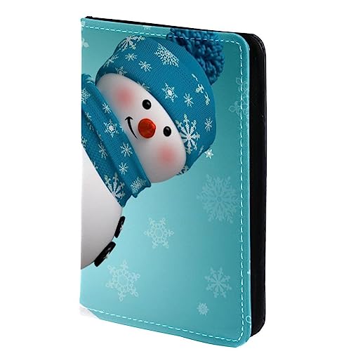 KQNZT Reisepasshülle Brieftasche PU-Leder Kartenetui Reisezubehör für Damen Herren,Blaues Schneemann Weihnachten von KQNZT