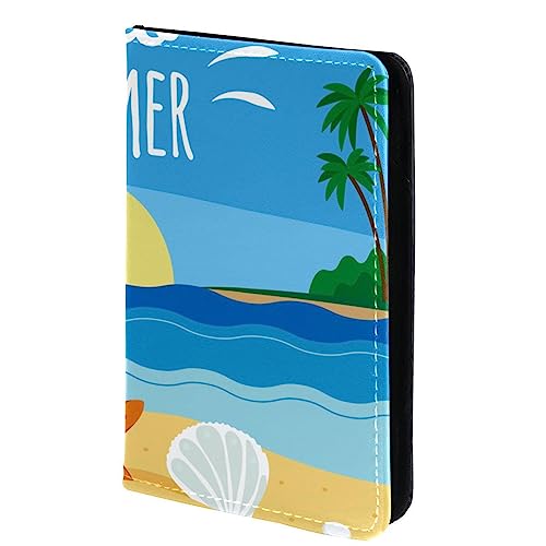 KQNZT Reisepasshülle Brieftasche PU-Leder Kartenetui Reisezubehör für Damen Herren,Hallo Sommer Cartoon Strand Ozean Meer von KQNZT