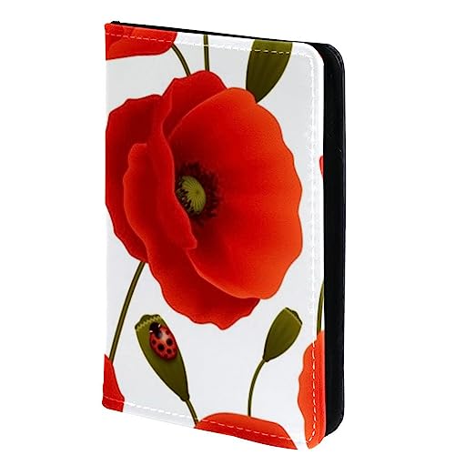 KQNZT Reisepasshülle Brieftasche PU-Leder Kartenetui Reisezubehör für Damen Herren,Klatschmohn rote Blume von KQNZT