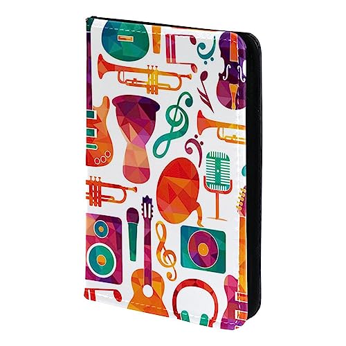 KQNZT Reisepasshülle Brieftasche PU-Leder Kartenetui Reisezubehör für Damen Herren,Musikinstrument Gitarre Trommel Saxophon von KQNZT